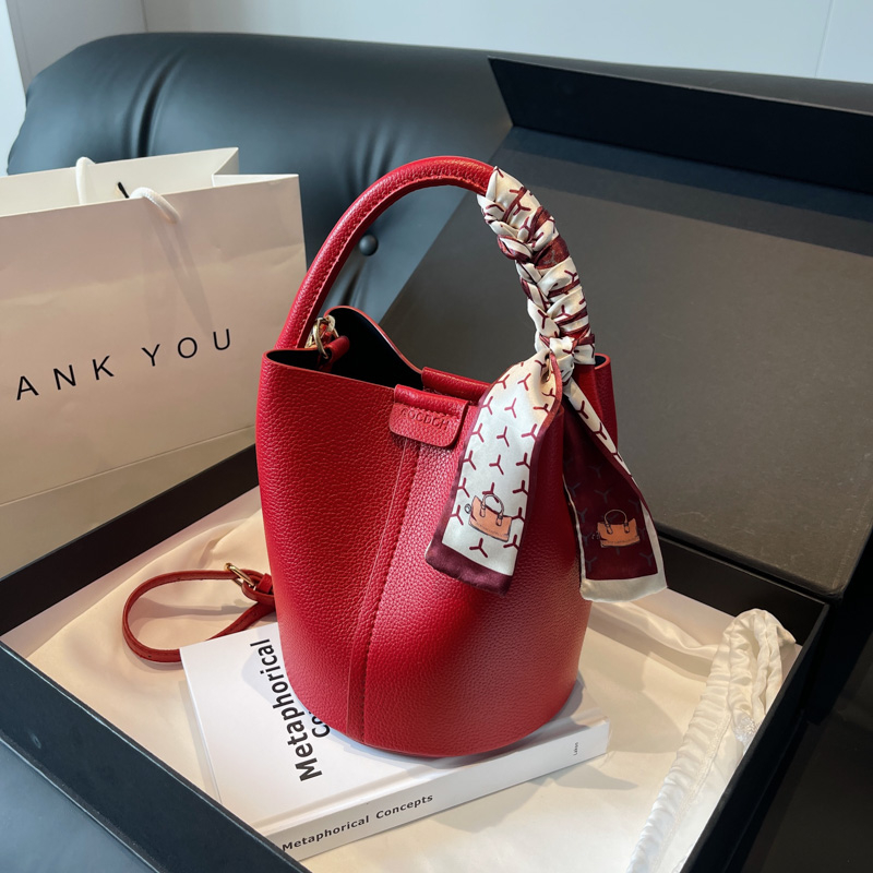Luxury Bags For Women Sale - Kırmızı PU Kova Omuz ve Crossbody