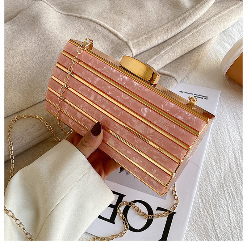 Mini Bag Evening Clutch - Lüks Tasarımcı Akrilik Kare Çanta Zincir