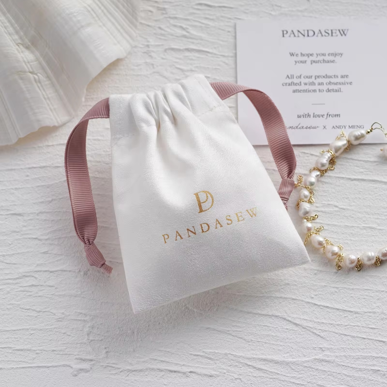 Luxury Bags From China - Özel Logo Baskılı Lüks Süet İpli