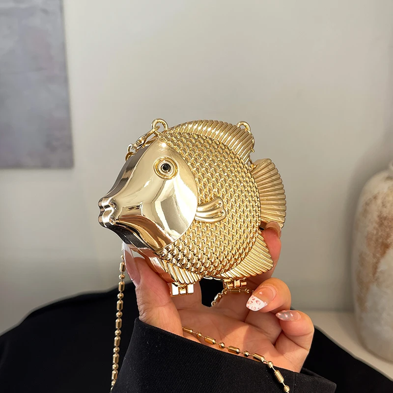 Mini Bag Evening Clutch - Sevimli Küçük Balık Şekli Metal Mini